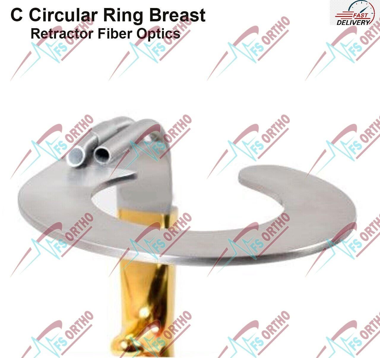 C Circular Ring Breast Retractor Fiber Optic Suction Gold Plated Plastic surgery