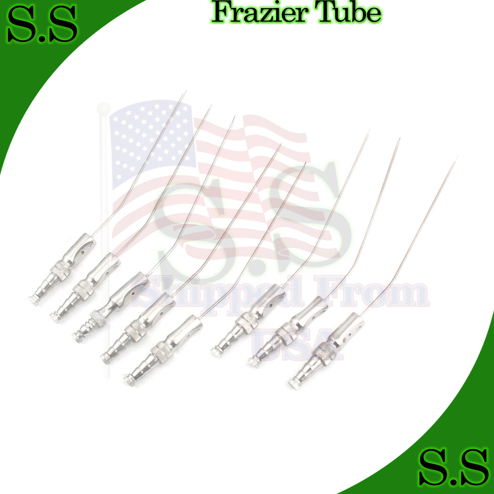 8pcs FRAZIER Suction Tube 5, 6,7,8,9,10,11 Fr Dental Surgical ENT Instruments