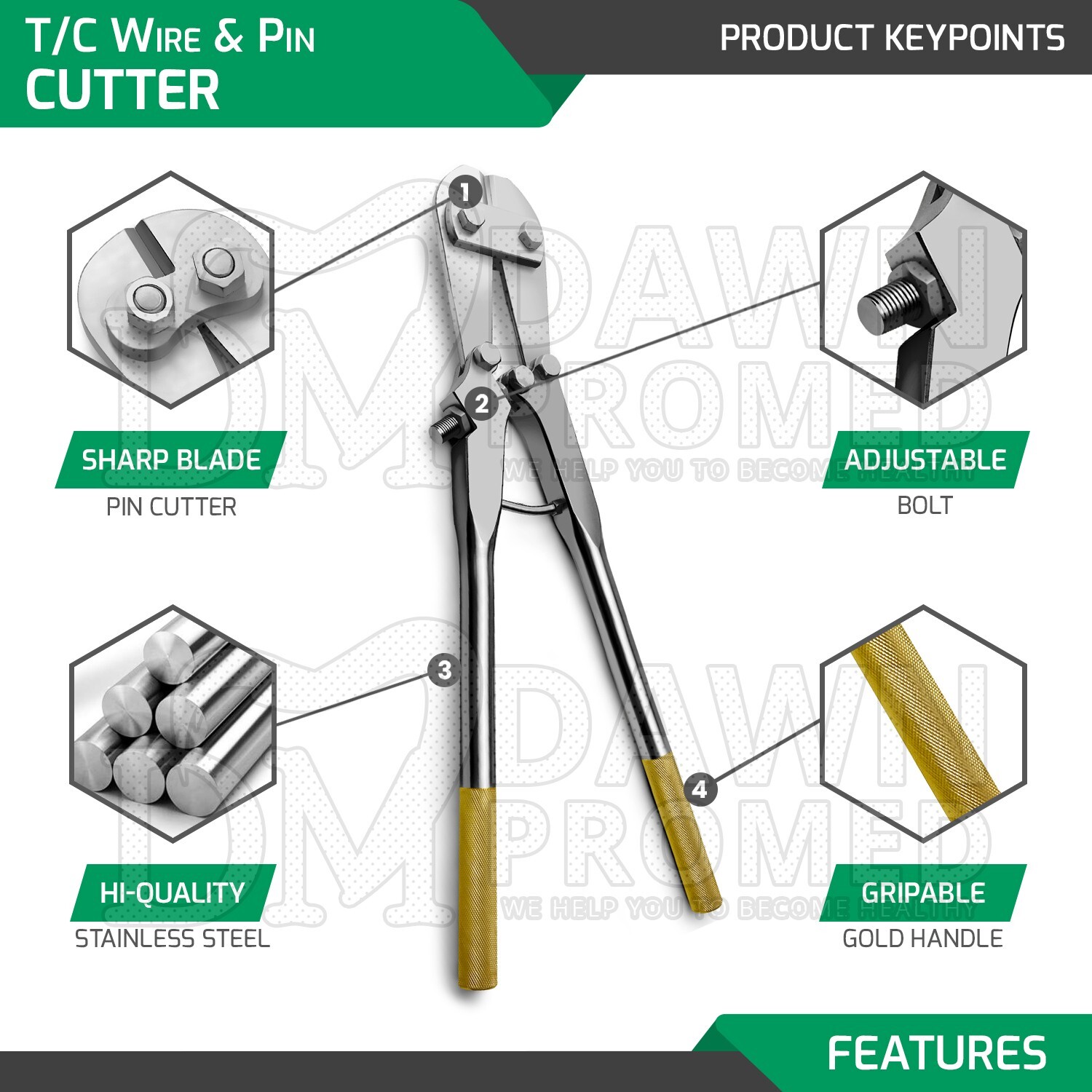 T/C Wire & Pin Cutter 18.5″ Side Cutting W/Adjustable Bolt Orthopedic German Gr