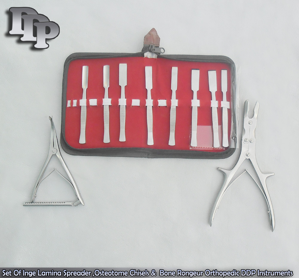 Set Of Inge Lamina Spreader,Osteotome Chisels & Bone Rongeur Orthopedic