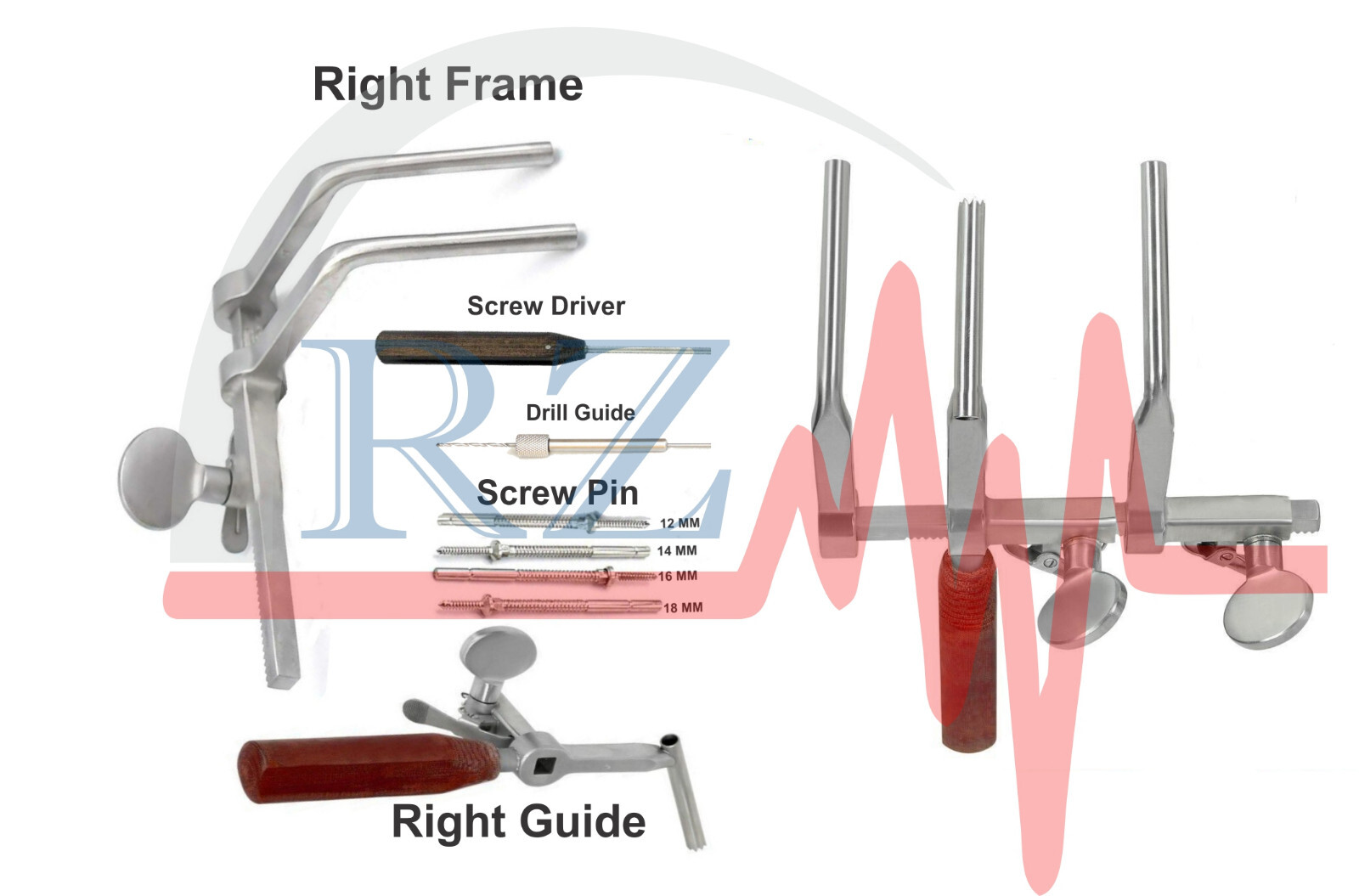 CASPAR CERVICAL DISTRACTOR RIGHT LEFT FRAME & SCREW DRIVER DRILL GUIDE SCREW PIN