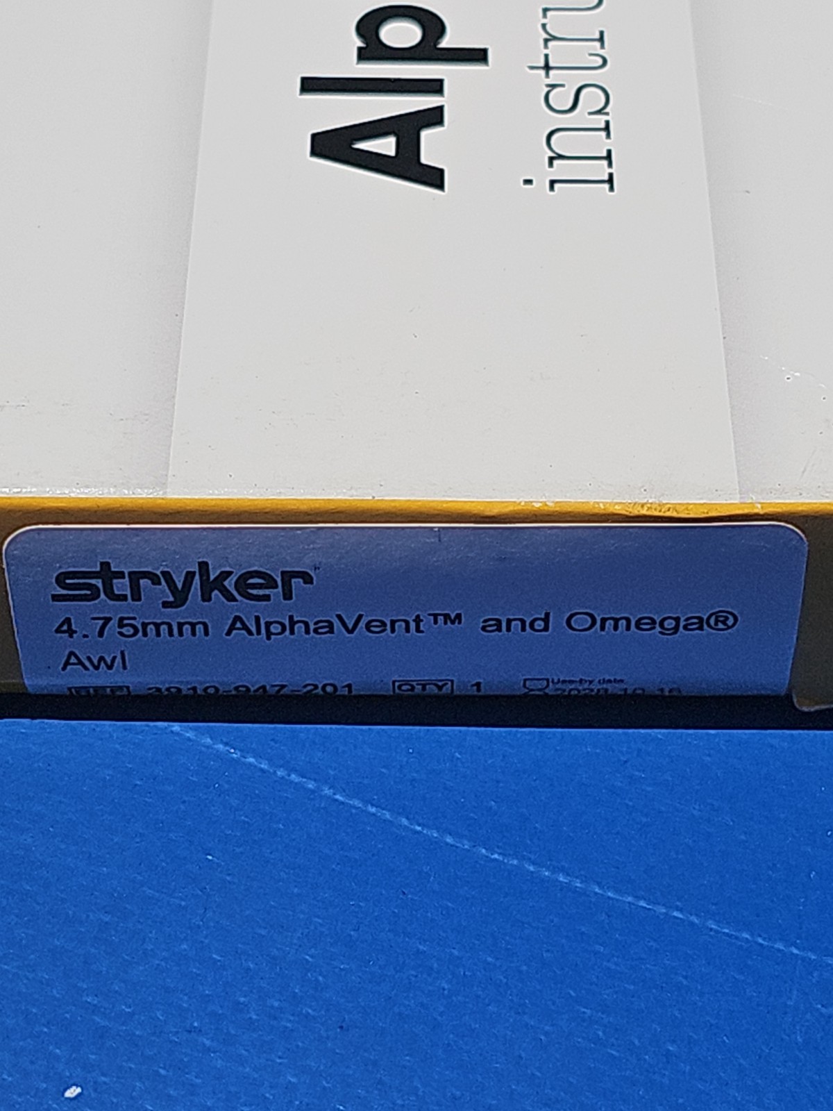 Stryker 3910-947-201 4.75mm AlphaVent and Omega awl Use By 2028-10-16