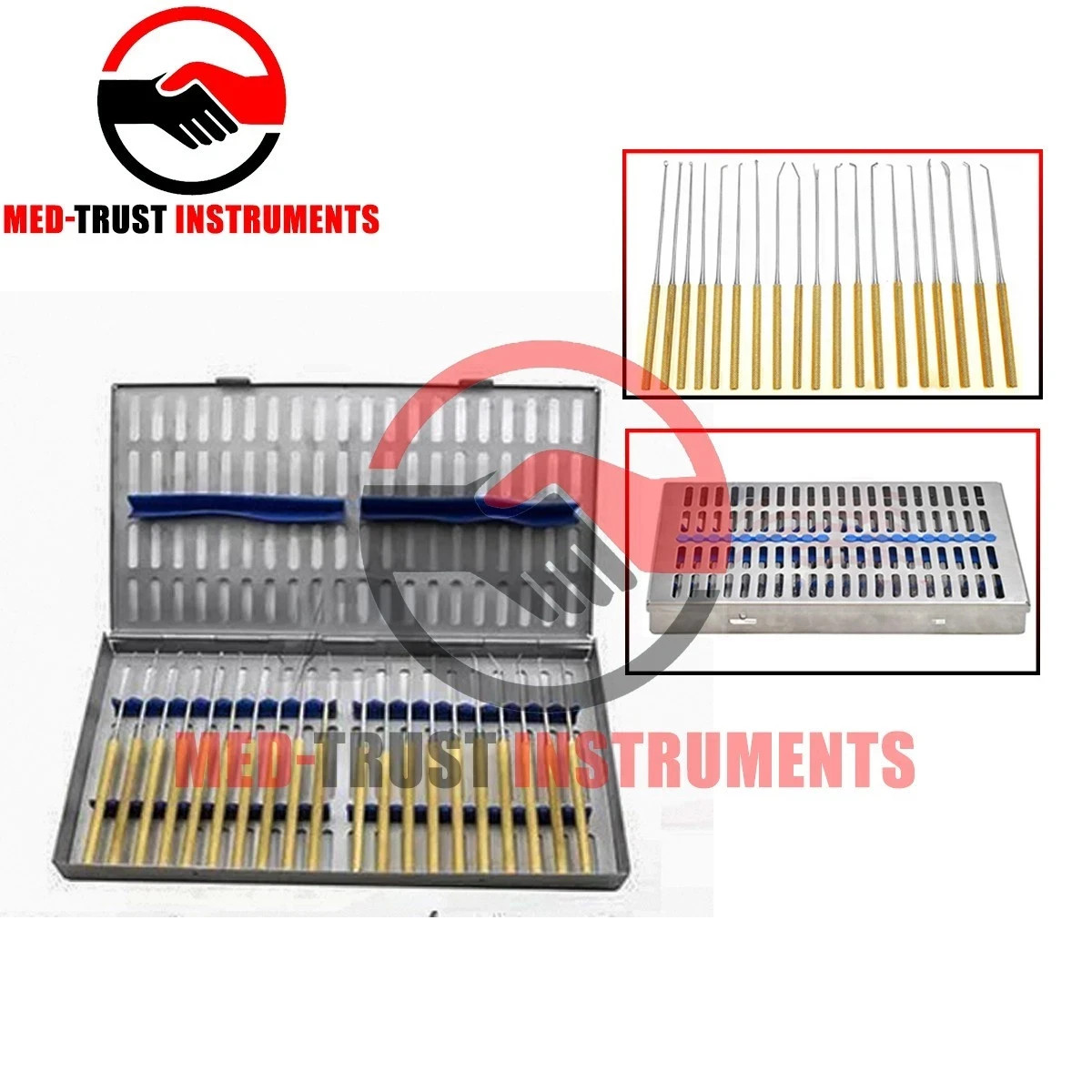 Rhoton micro dissector expanded 20 pcs set Gold with Sterilization Case