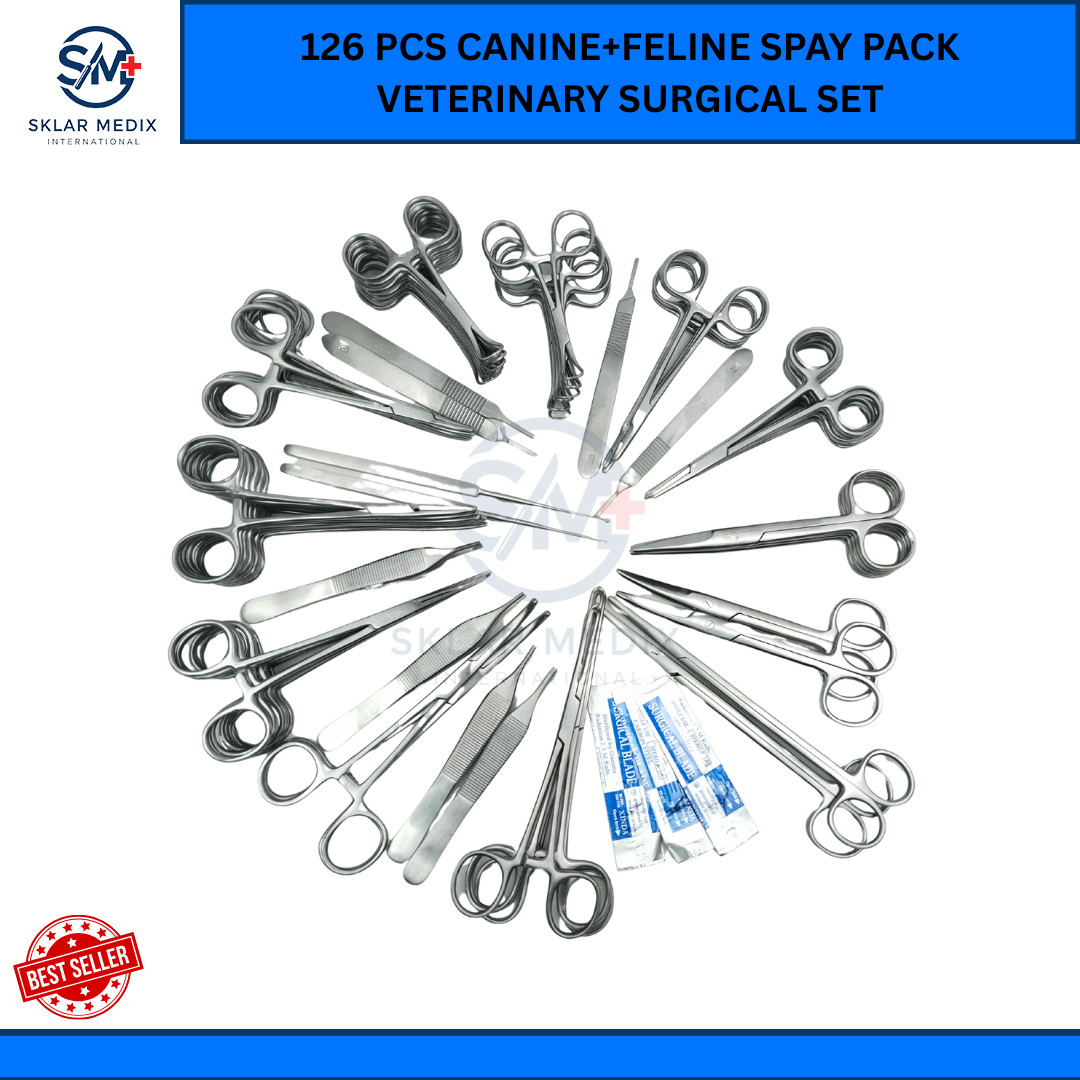 126 Pcs Veterinary Surgical Instrument Set Canine Feline Spay Pack Cat Dog Set