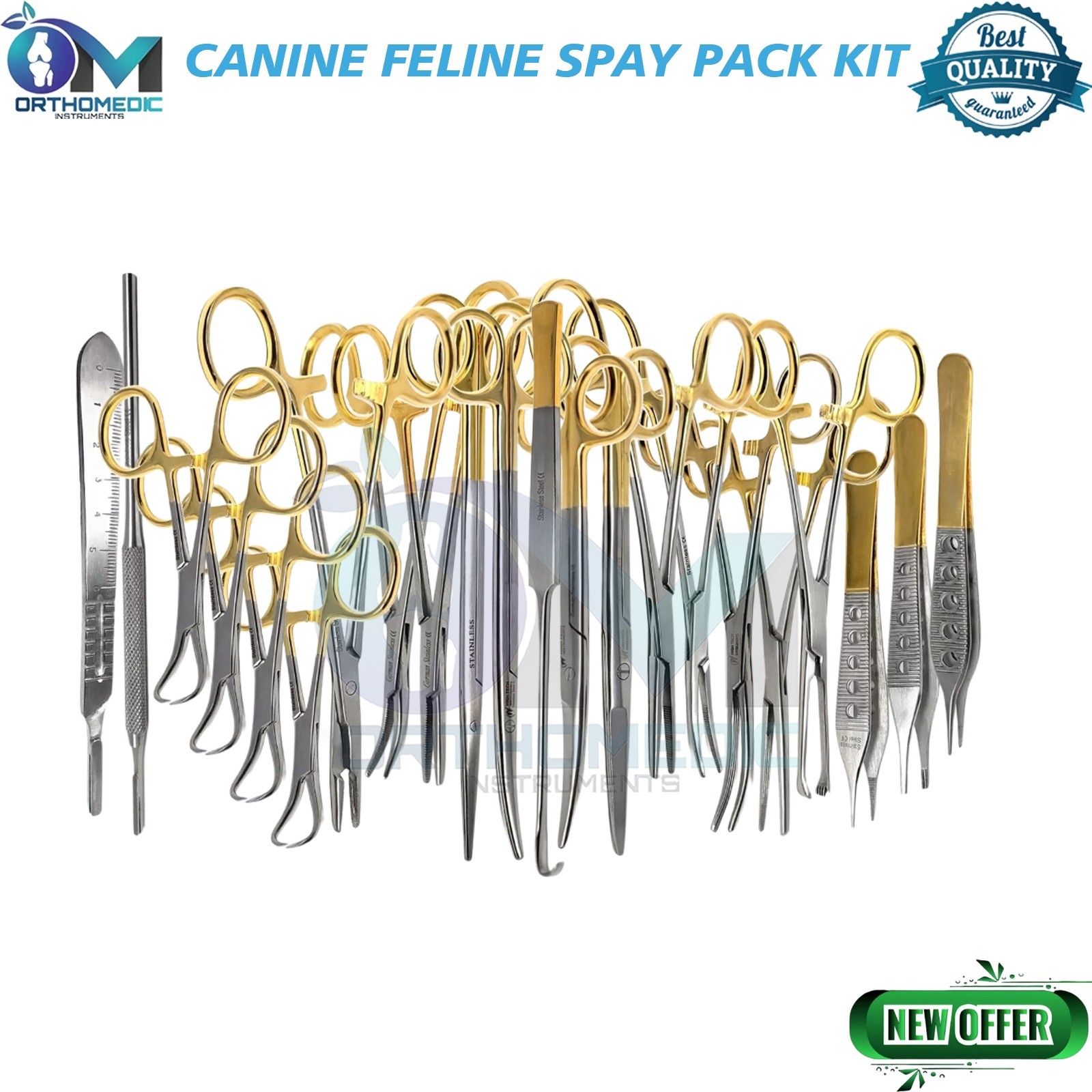 22 Pcs PREMIUM GRADE CANINE FELINE SPAY PACK KIT GOLD HANDLE SET – STAINLESS CE,