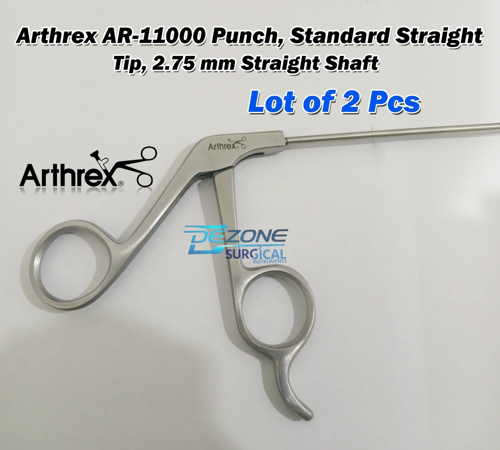 Lot of 2 Arthrex AR-11000 Punch, Standard Straight Tip, 2.75 mm Straight Shaft