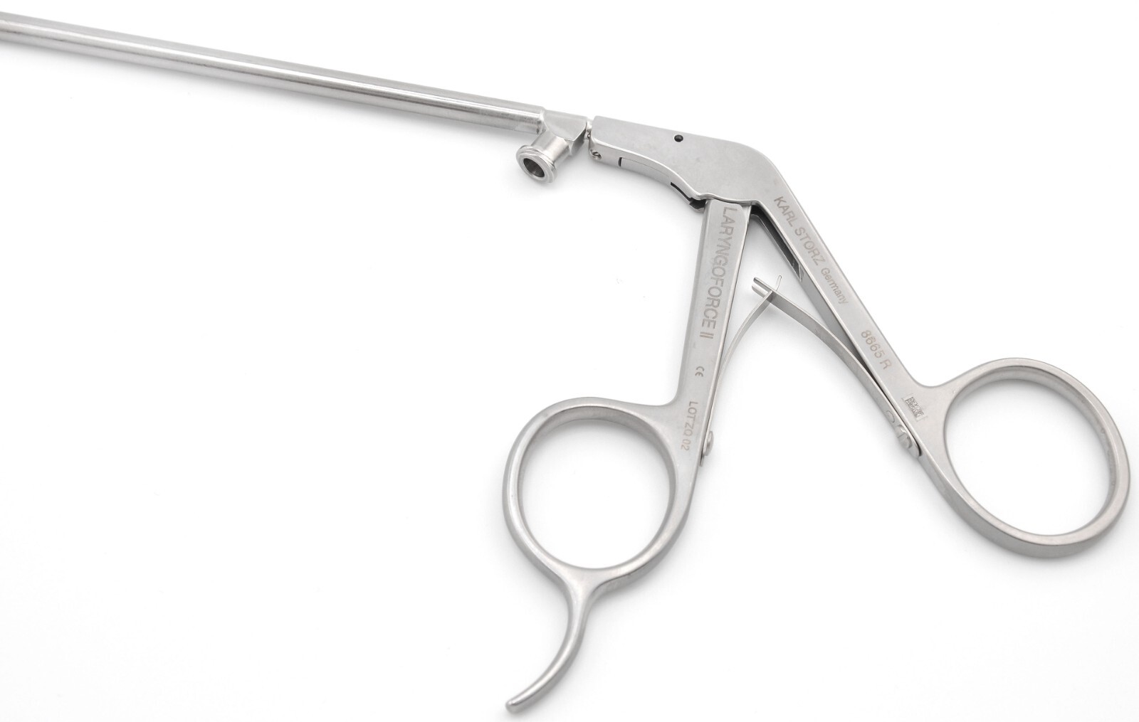 KARL STORZ 8665 R Steiner Laryngoforce II Clip Forceps, Jaws Curved Right 10″