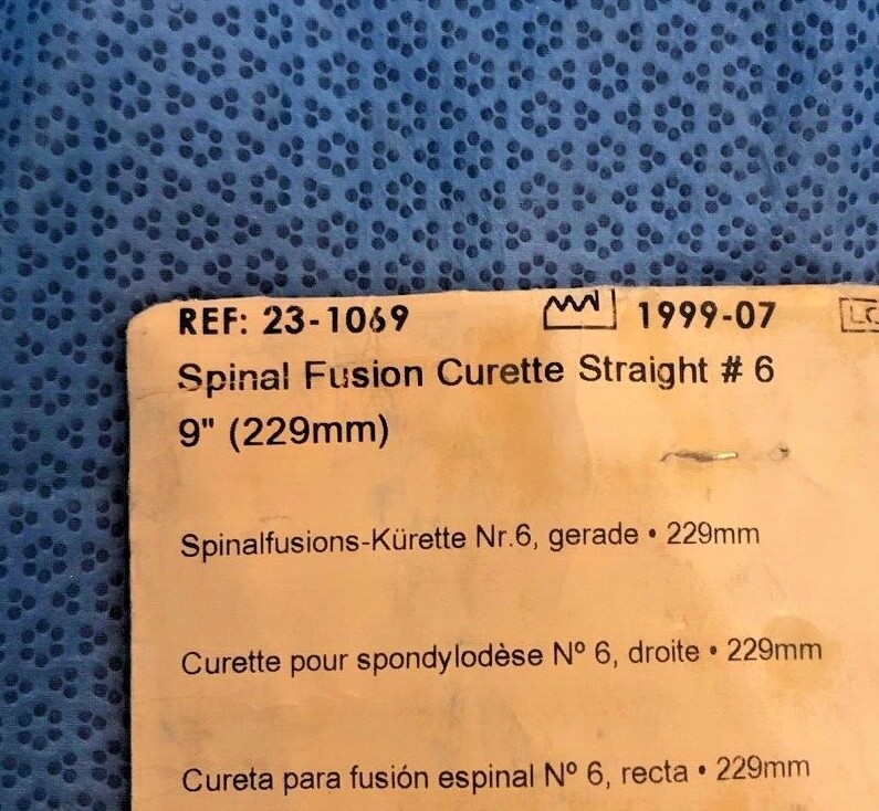 Codman 23-1069 Spinal Fusion Curette Straight #6, 9″ (229mm)
