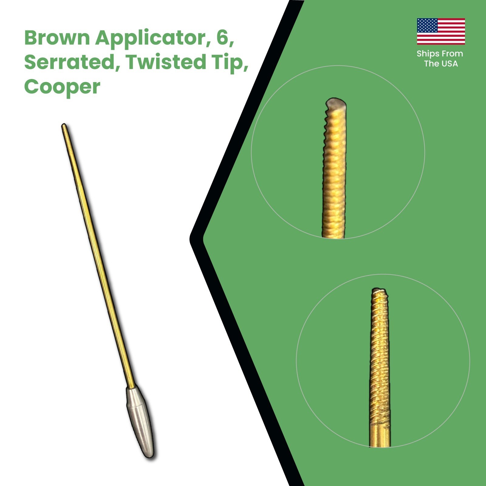 Brown Applicator, 6, Serrated, Twisted Tip, Cooper