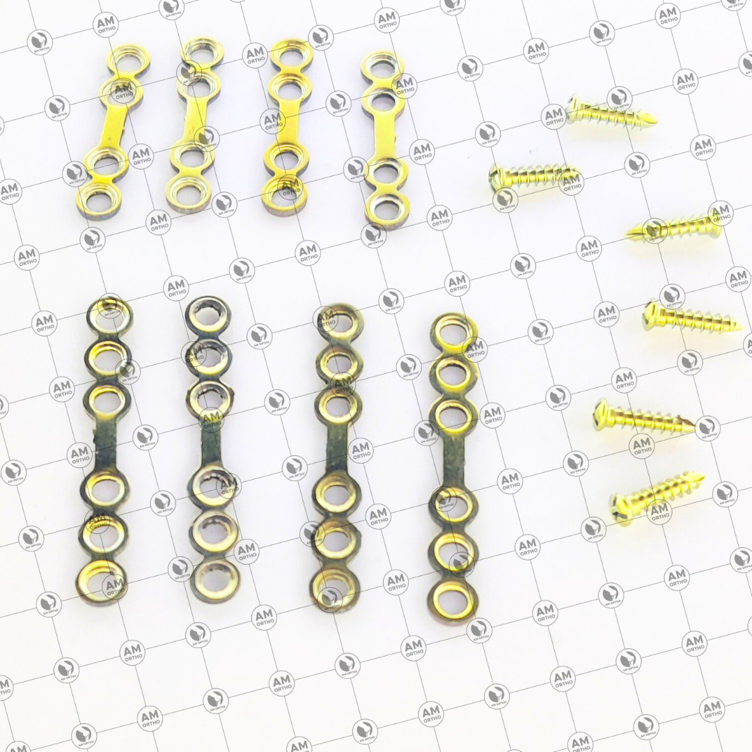Straight Centre Space 2.0mm Mandible Plates with Crosshead Screws 39 Pcs Set Ti