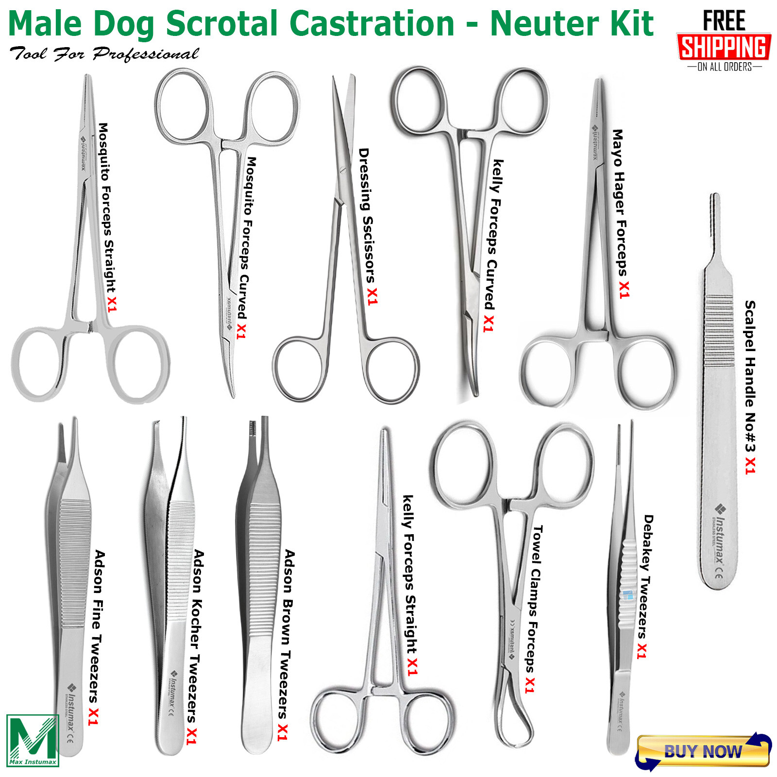 Male Dog Scrotal Castration Neuter Set Veterinary Instruments Kit German