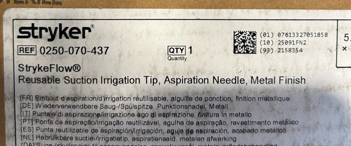 Stryker 250-070-437 StrykeFlow Reusable Suction Irrigation Tip Aspiration Needle