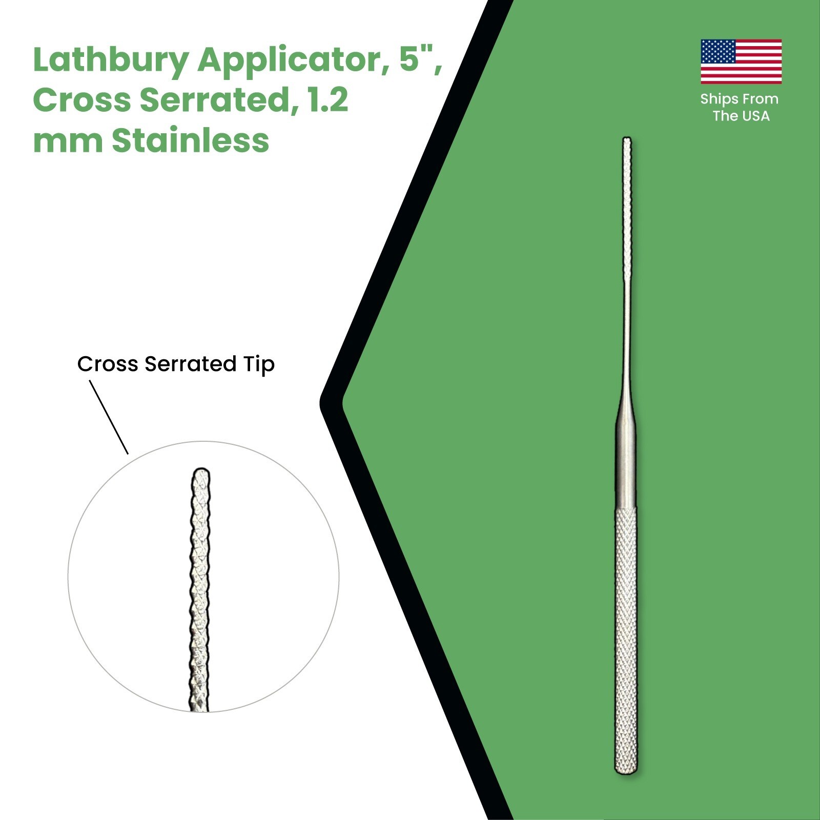 Set of 5 Lathbury Applicators, 5″, Cross Serrated, 1.2 mm Stainless