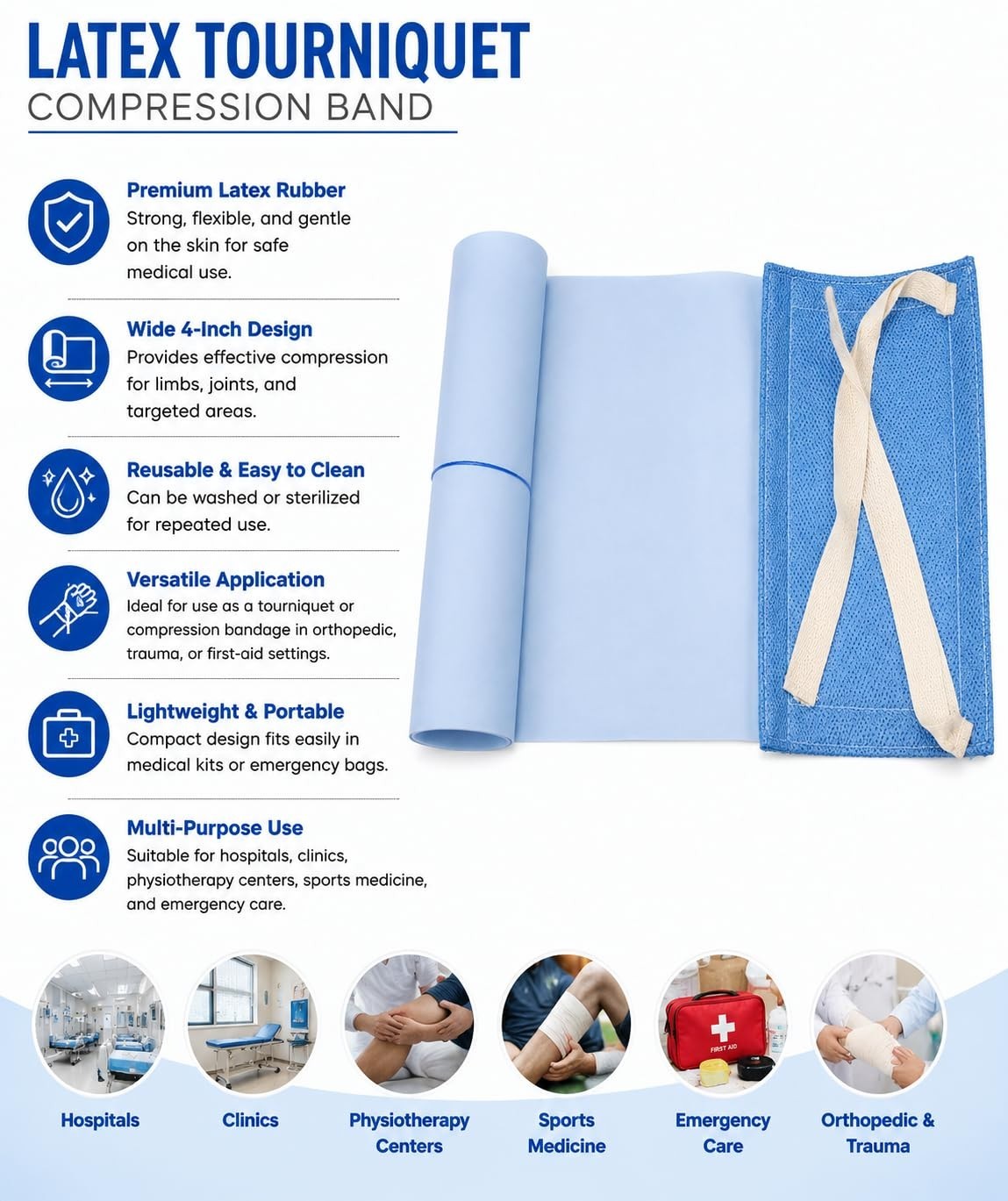 Blue Long Stretch Compression ESMARCH BANDAGE Size 4 ” & 6″ Pack of 2