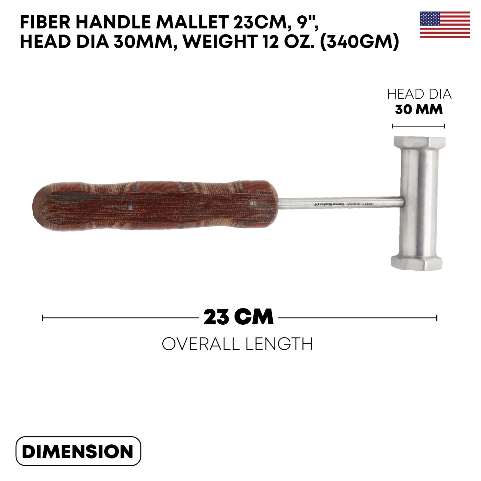 Fiber Handle Bone Mallet 23cm 9 Inch 30mm Head 12oz Orthopedic Surgical Tool