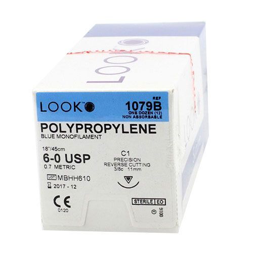Look 1079B Polypropylene Blue Monofilament Reverse Cut Sutures C1 6/0 18″ 12/Bx