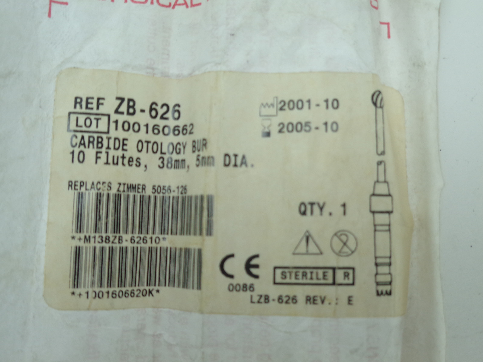 MicroAire Surgical Instruments ZB-626 Carbide Otology Bur 10 Flute 38 5 mm SKUAT