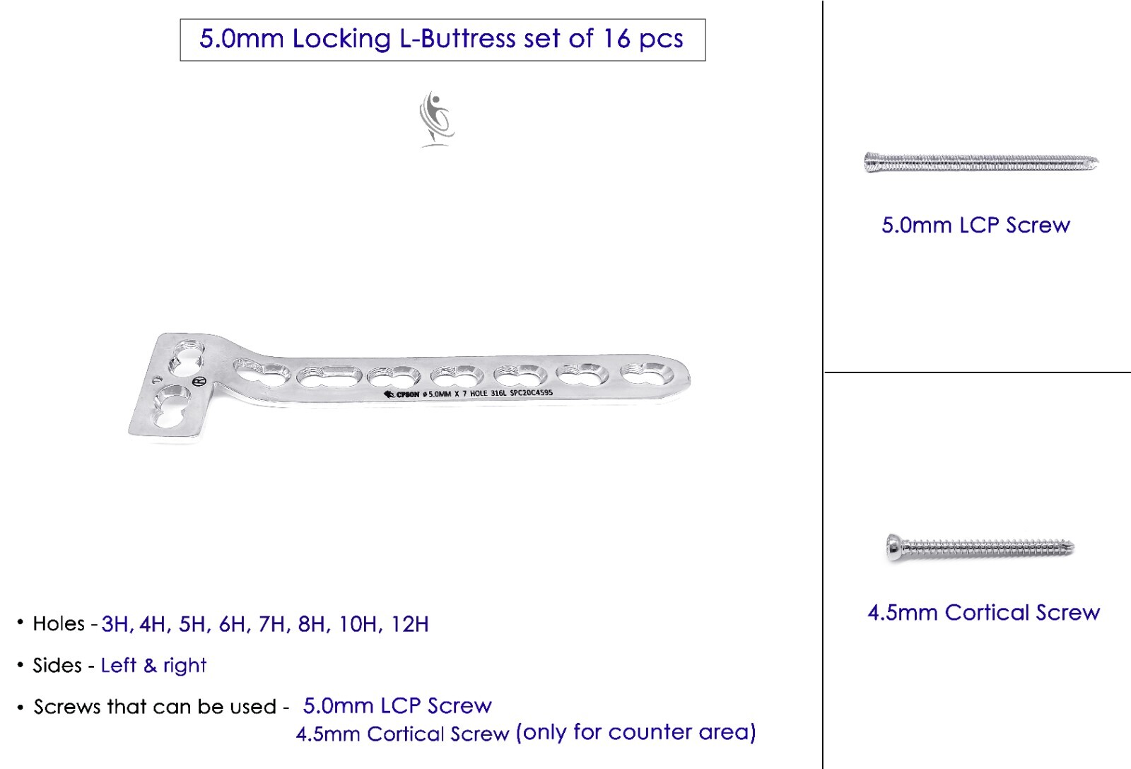 5.0mm Locking L-Buttress Plate set of 16 pcs veterinary instrument