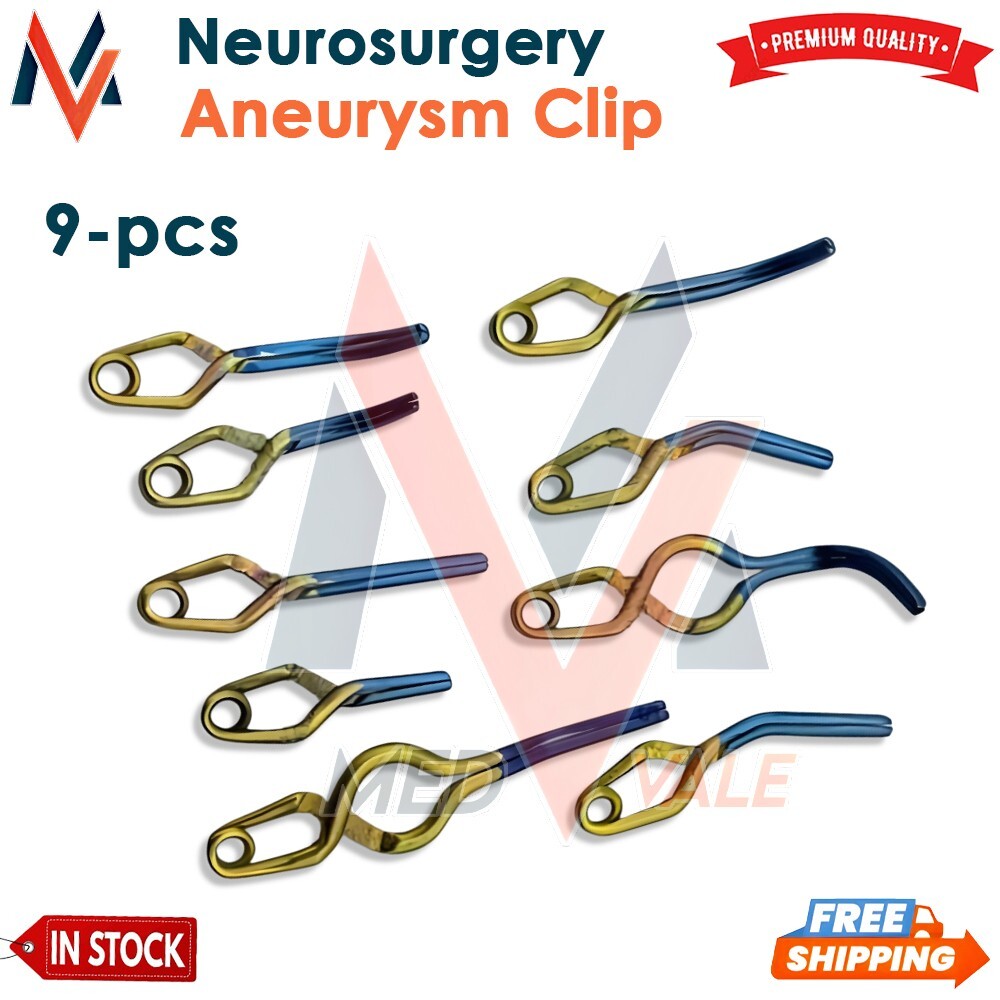 Neurosurgery Aneurysm Clip 9-pcs (Premium Titanium) surgery Instrument & Box