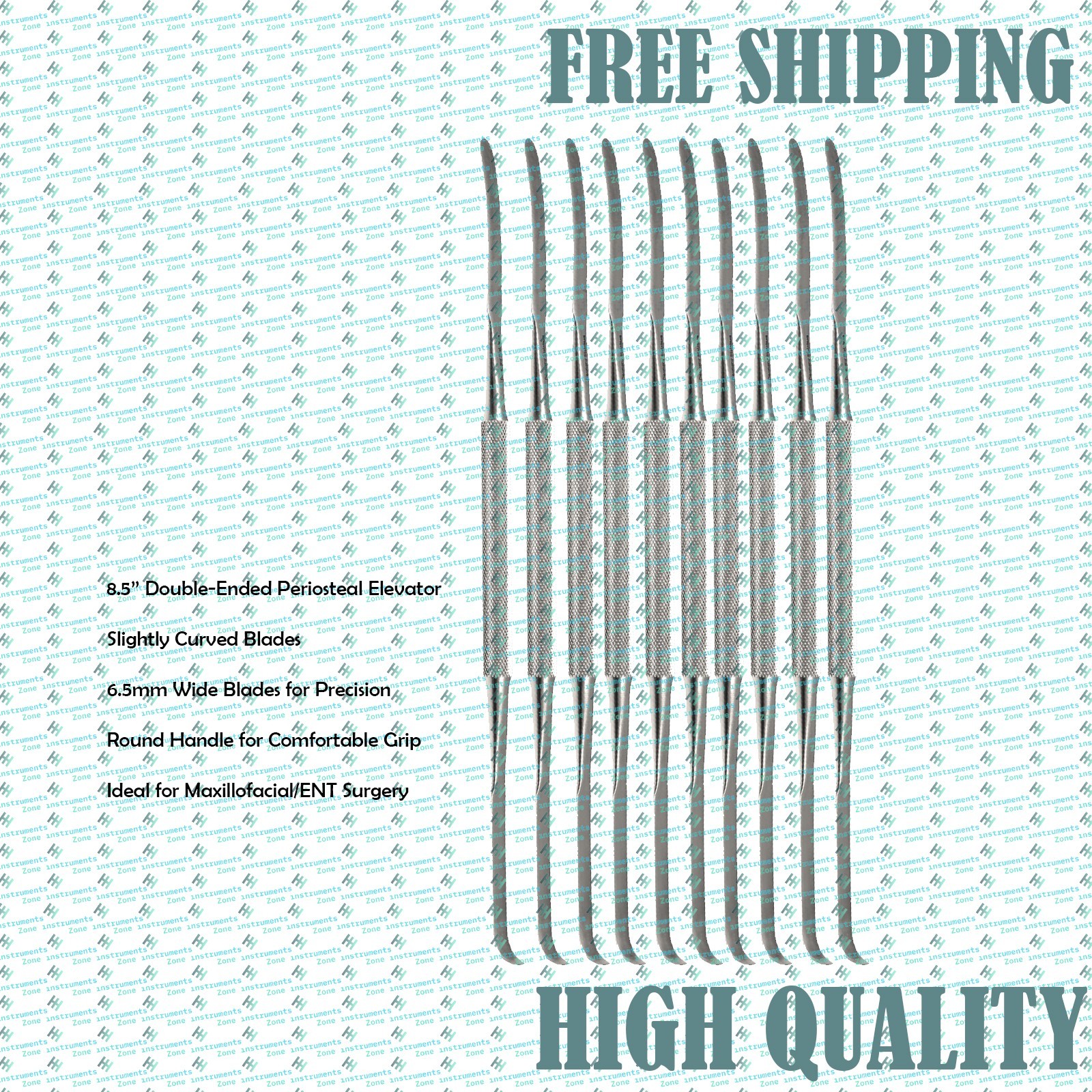 10 Freer-Obwegeser Periosteal Elevator – 8.5’’ Double-Ended, Curved, 6.5mm Blade