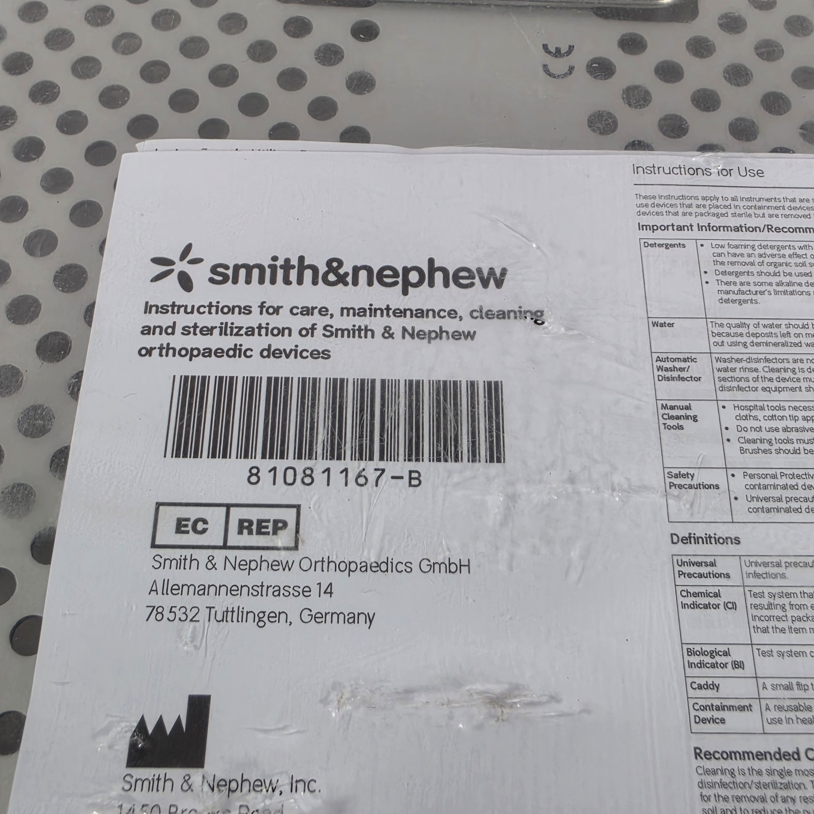 Smith & Nephew Surgical Tool Tray Lid, New Sealed