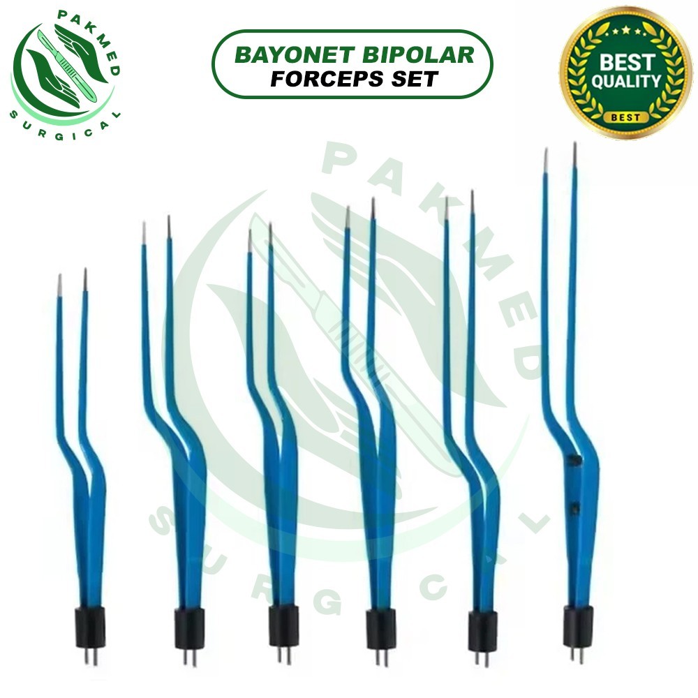 Bayonet Bipolar Forceps with 1mm and 1.5mm tip sizes set of 12 pcs with cable