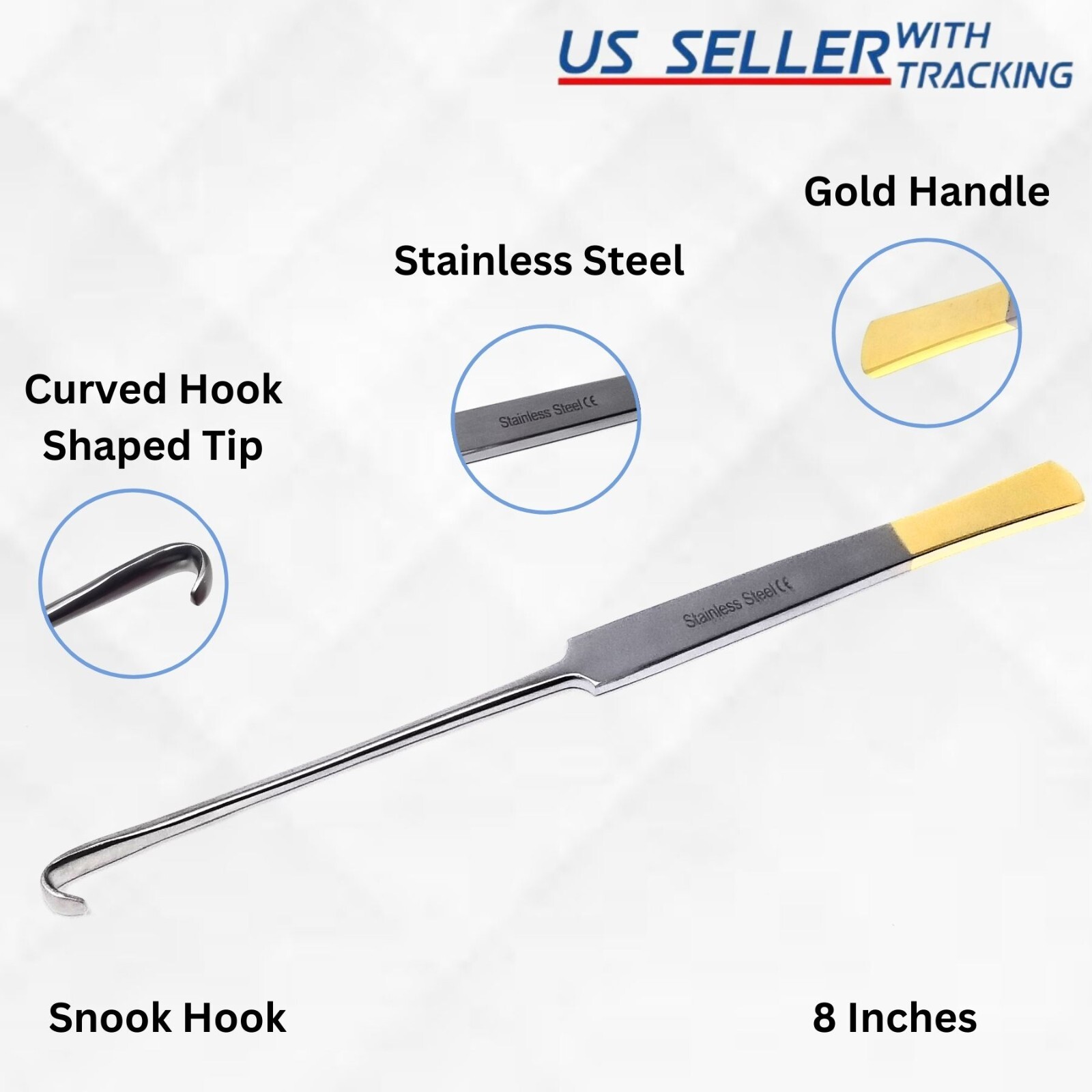 Premium Gold Handle Spay Snook OVERIECTOMY Hook Surgical Veterinary Instruments