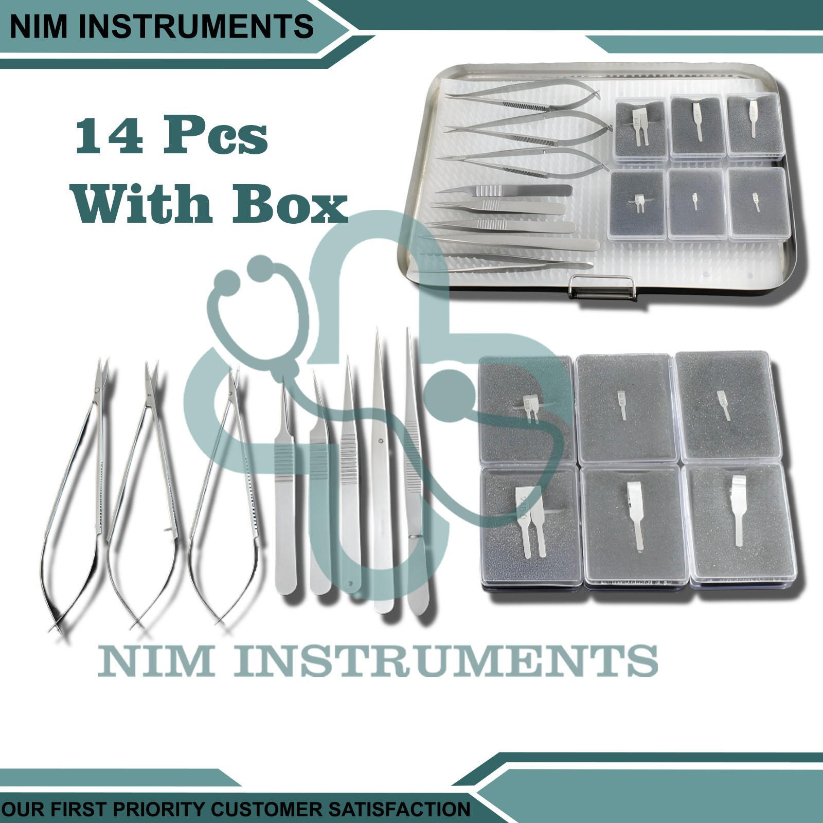 Hand Surgery Basic 14 PCs Set of Micro Surgical Instruments With Box