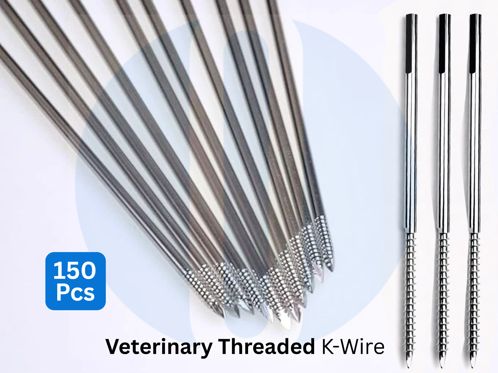 Veterinary Threaded K-Wire Stainless Steel Set Dia 1.0mm, 1.5mm & 2.0mm 150 pcs