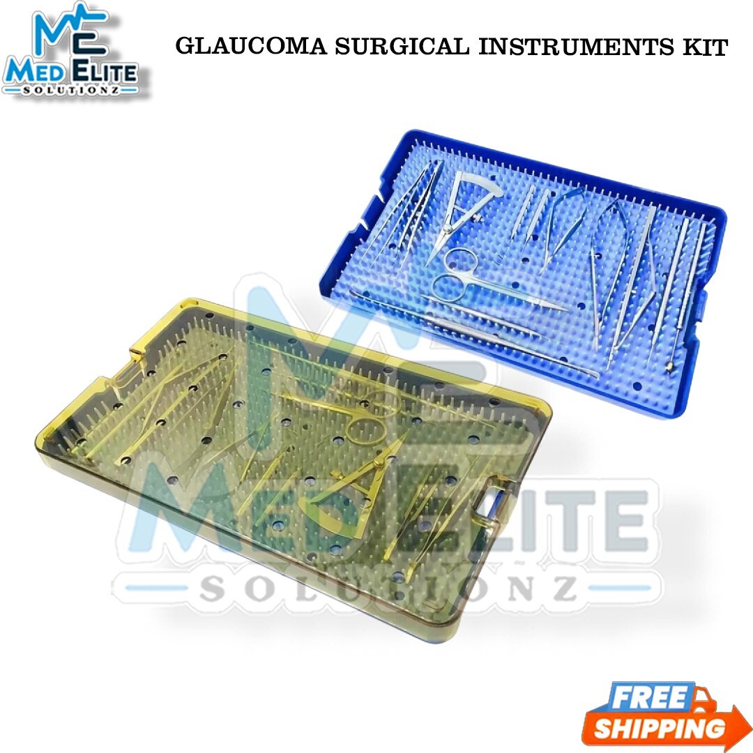 Stainless steel glaucoma surgical instruments kit set ophthalmic & silicone tray
