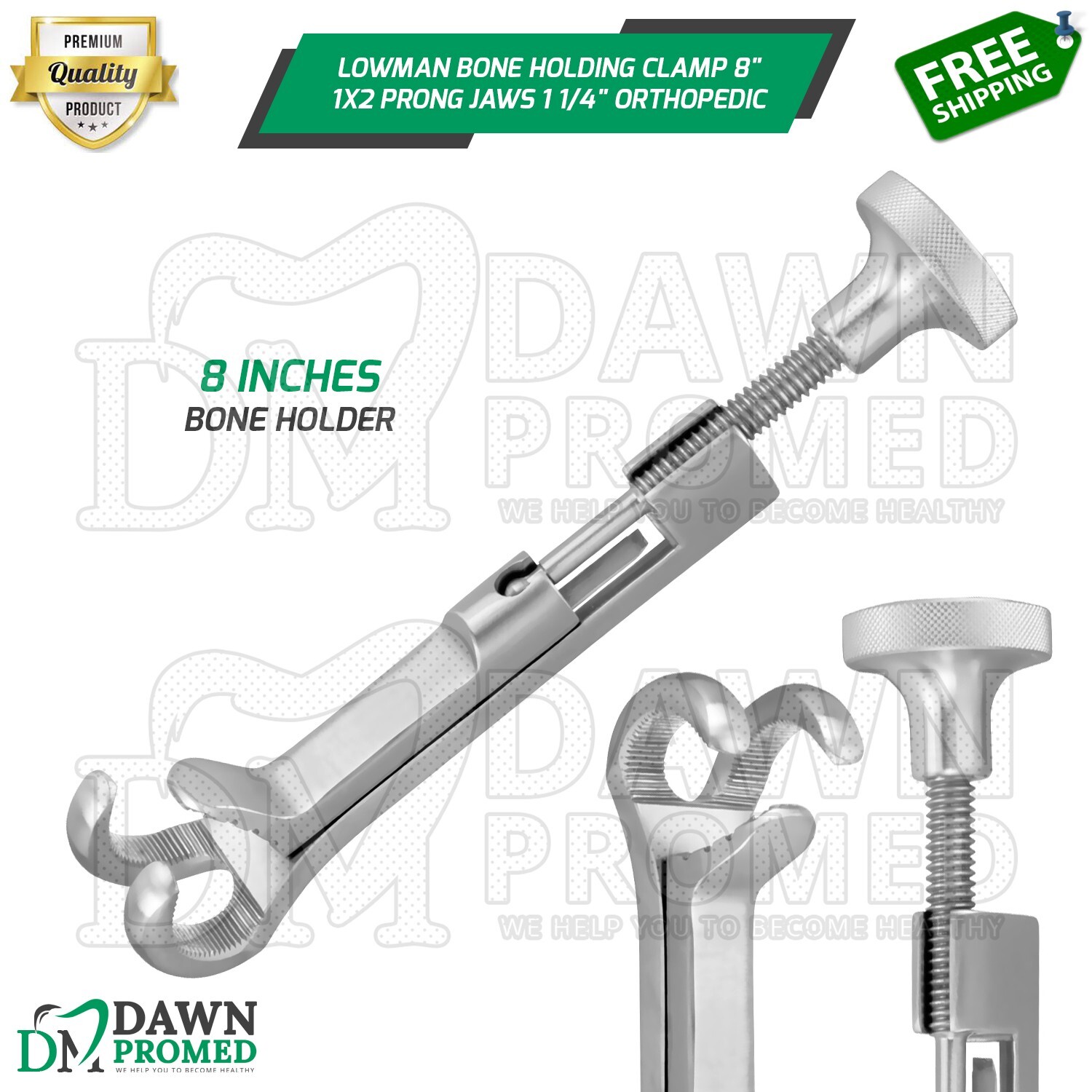 Lowman Bone Holding Clamp 8″ 1×2 Prong 11/4″ Orthopedic Instrument German Grade
