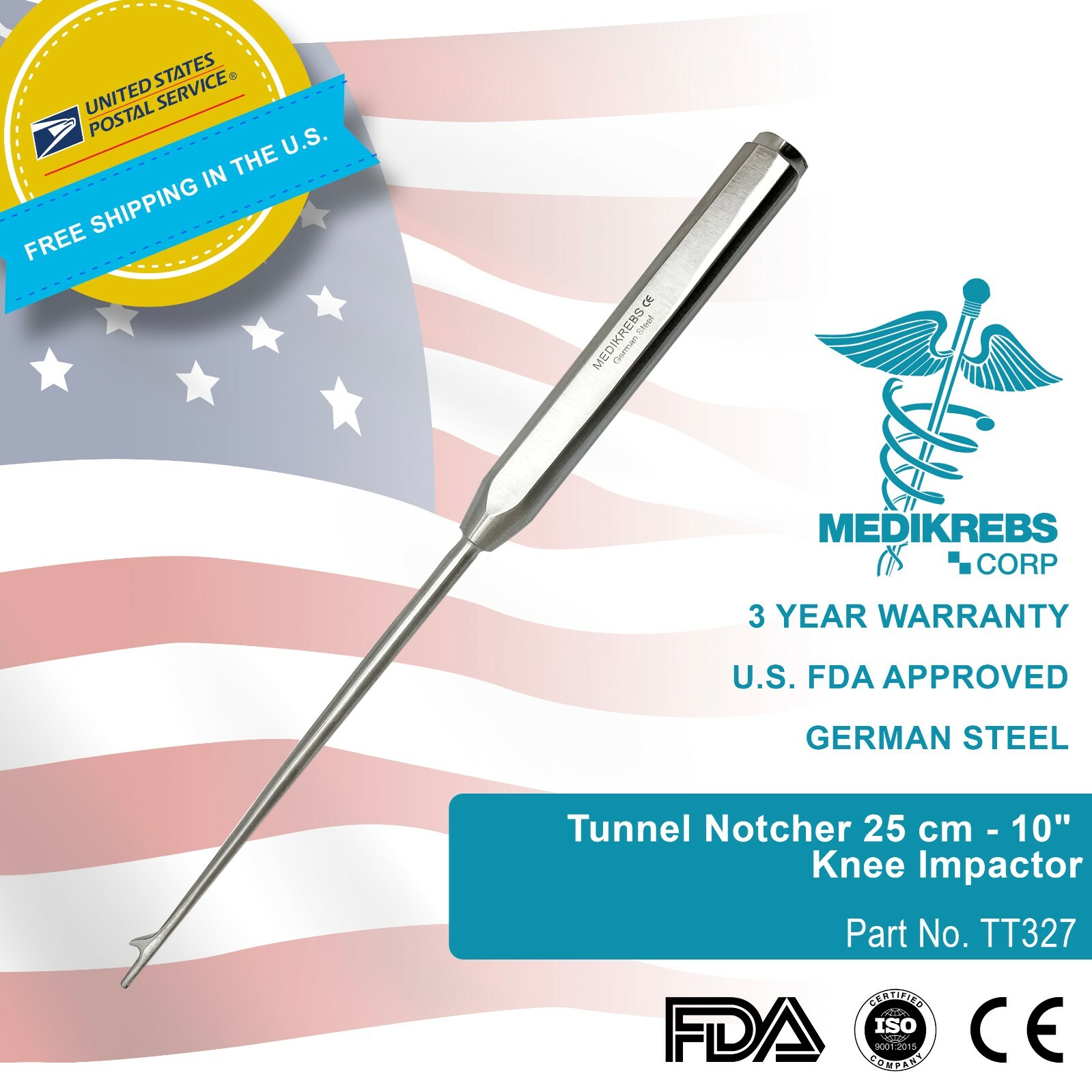 Tunnel Notcher 25 cm – 10″ Knee Impactor Orthopedic Surgical Instruments