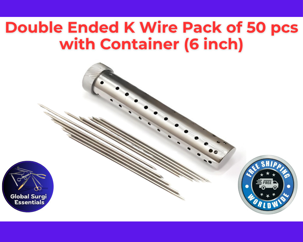 Double Ended K Wire Pack of 50 pcs (6 inch) with Container Surgical Instruments