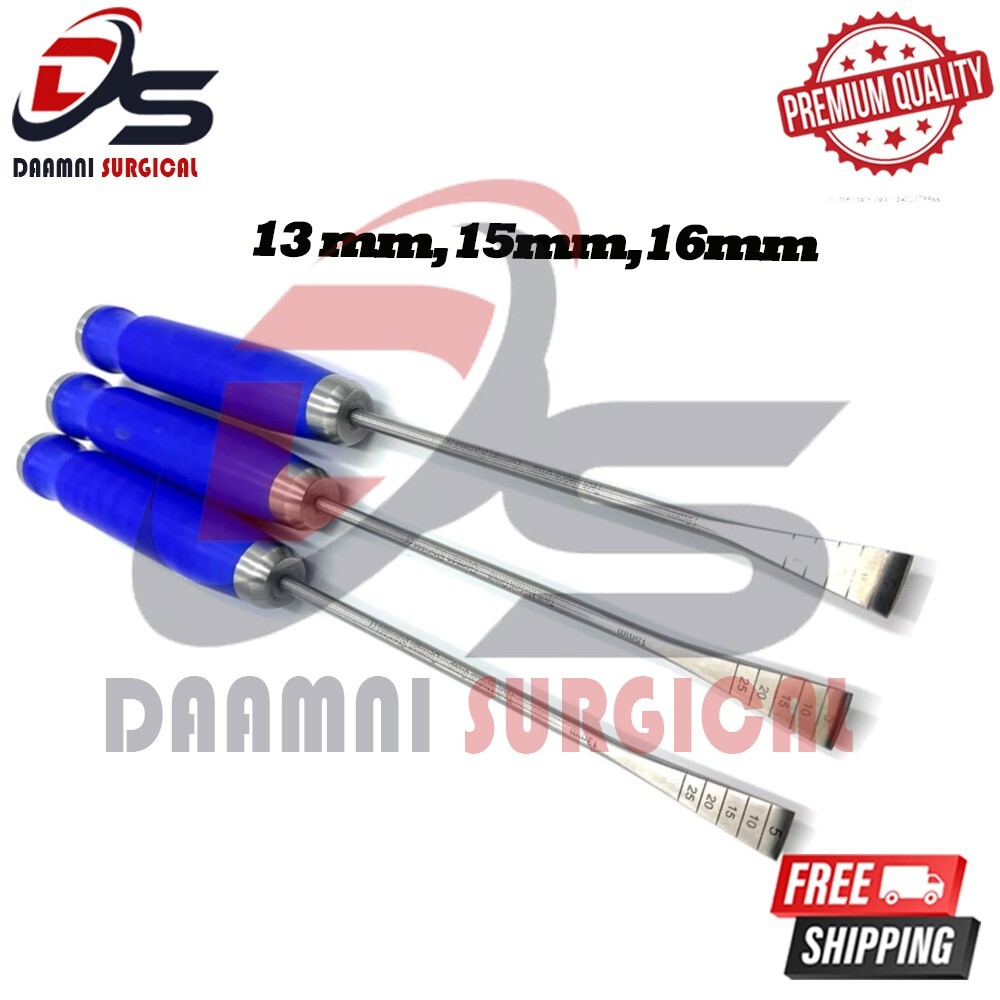 3 Pcs Bone Osteotome 13 mm, 15 mm, 16 mm Size 33 cm, Orthopedic Instruments