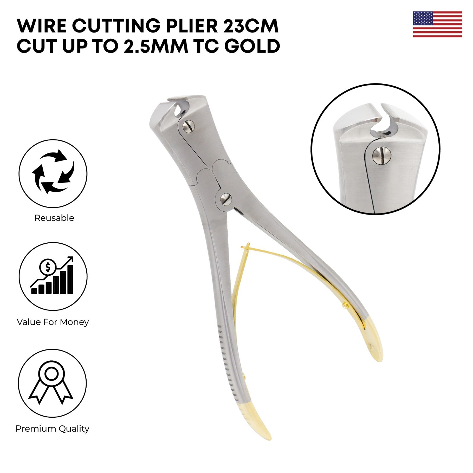 Wire Cutting Plier 23 cm Cuts Up to 2.5 mm TC Surgical Wire Cutters Instruments