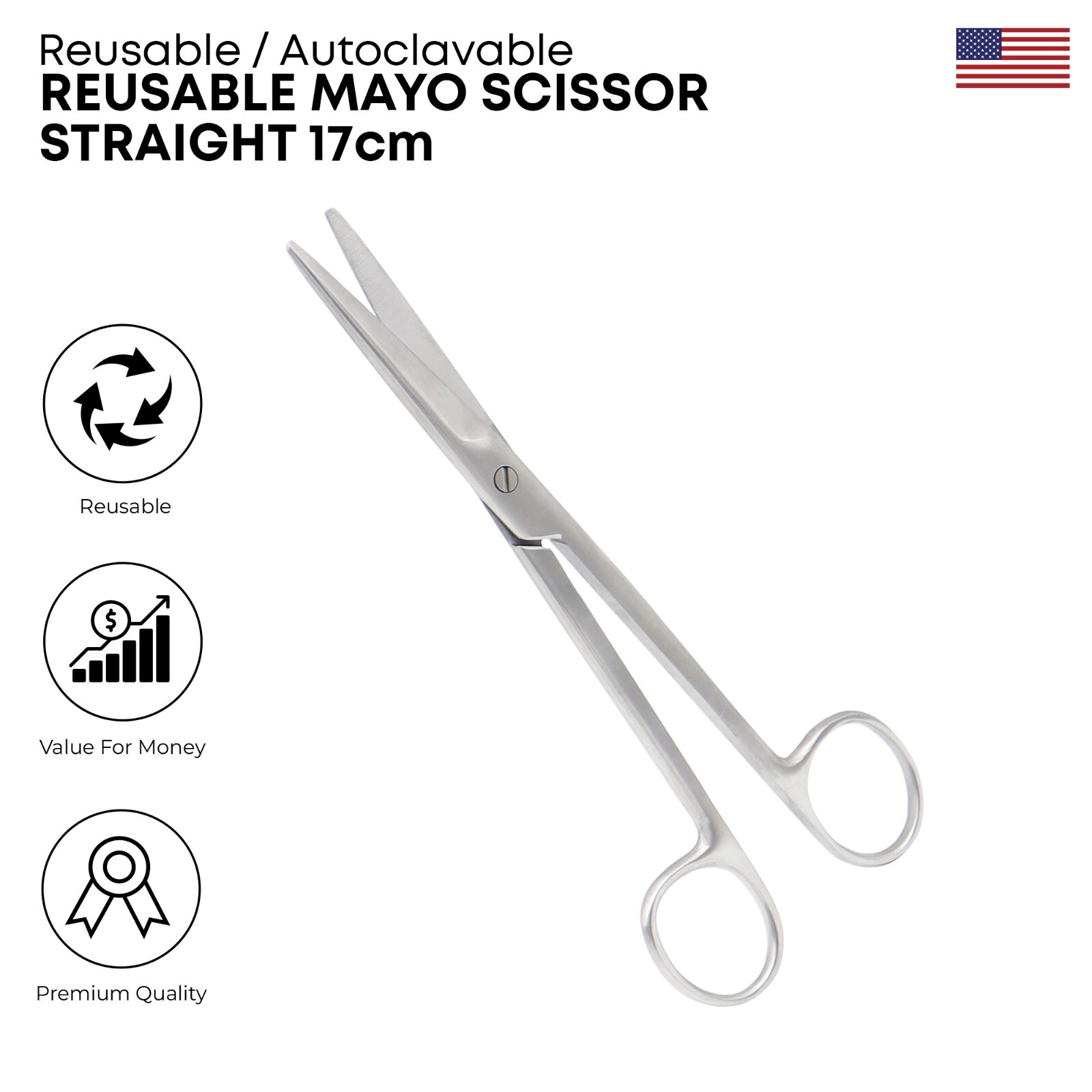 Mayo Scissor Straight 17 cm Stainless Steel Premium Surgical Instruments