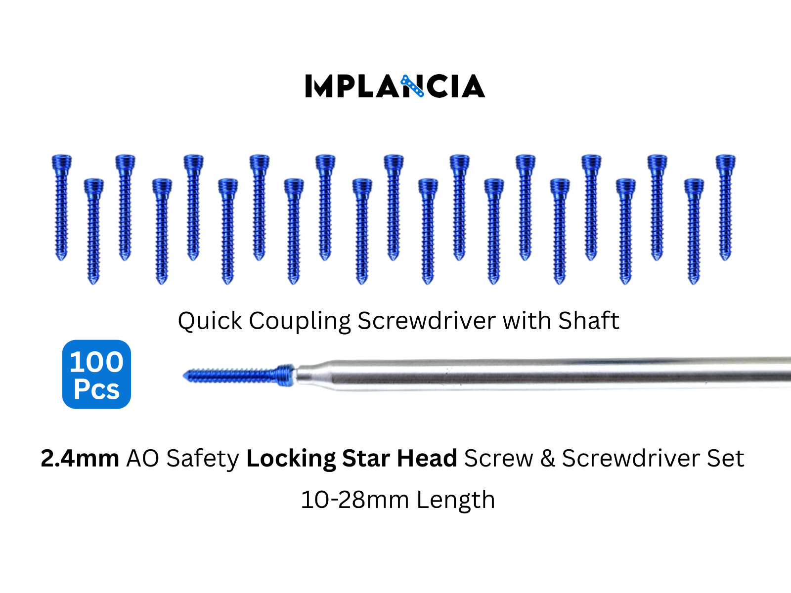 AO Locking 2.4mm Star Head Self-Tapping Screw & Screwdriver Set 100 Pcs Titanium