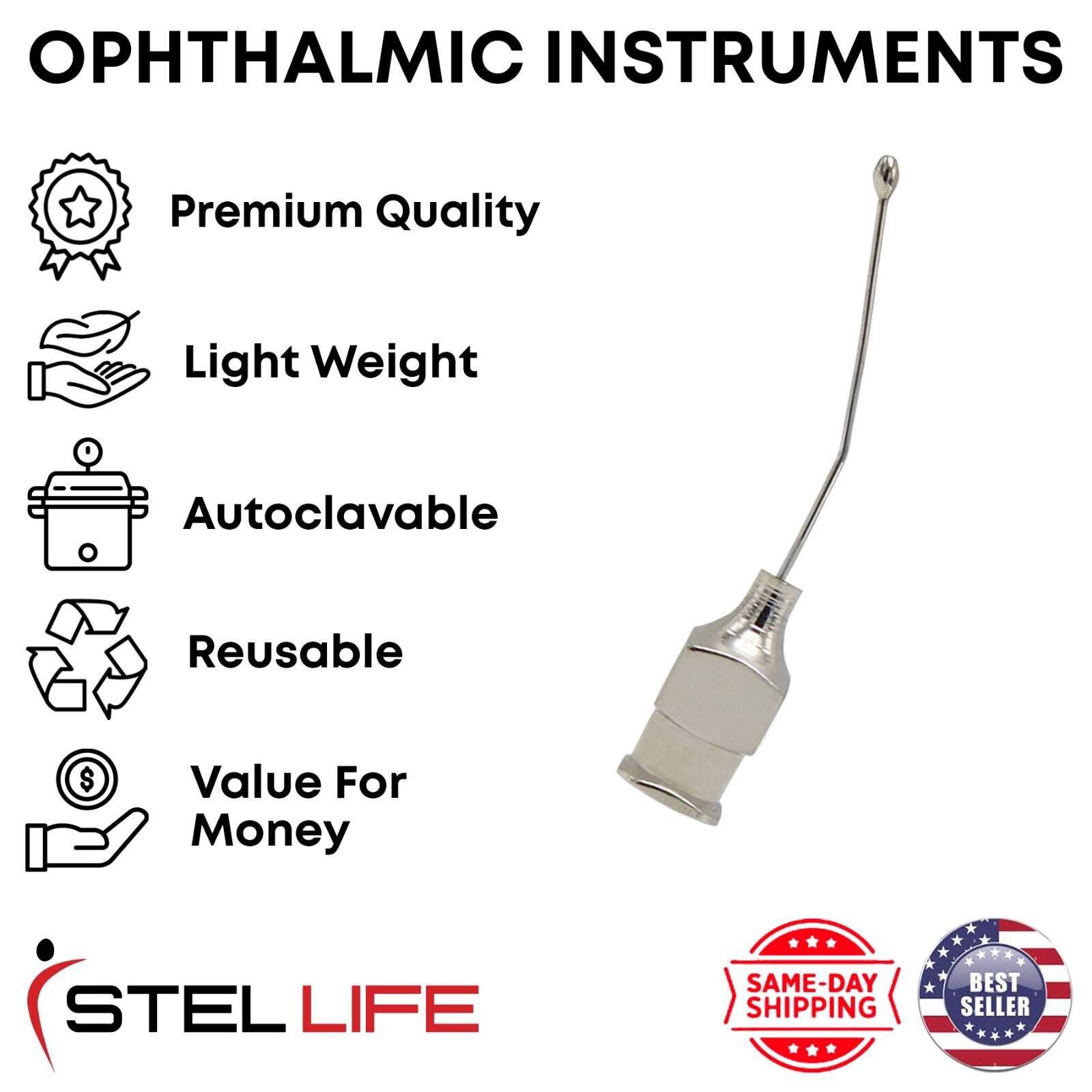 Troutman Cannula with Olive 25ga Stainless Steel Surgical Ophthalmic Instruments
