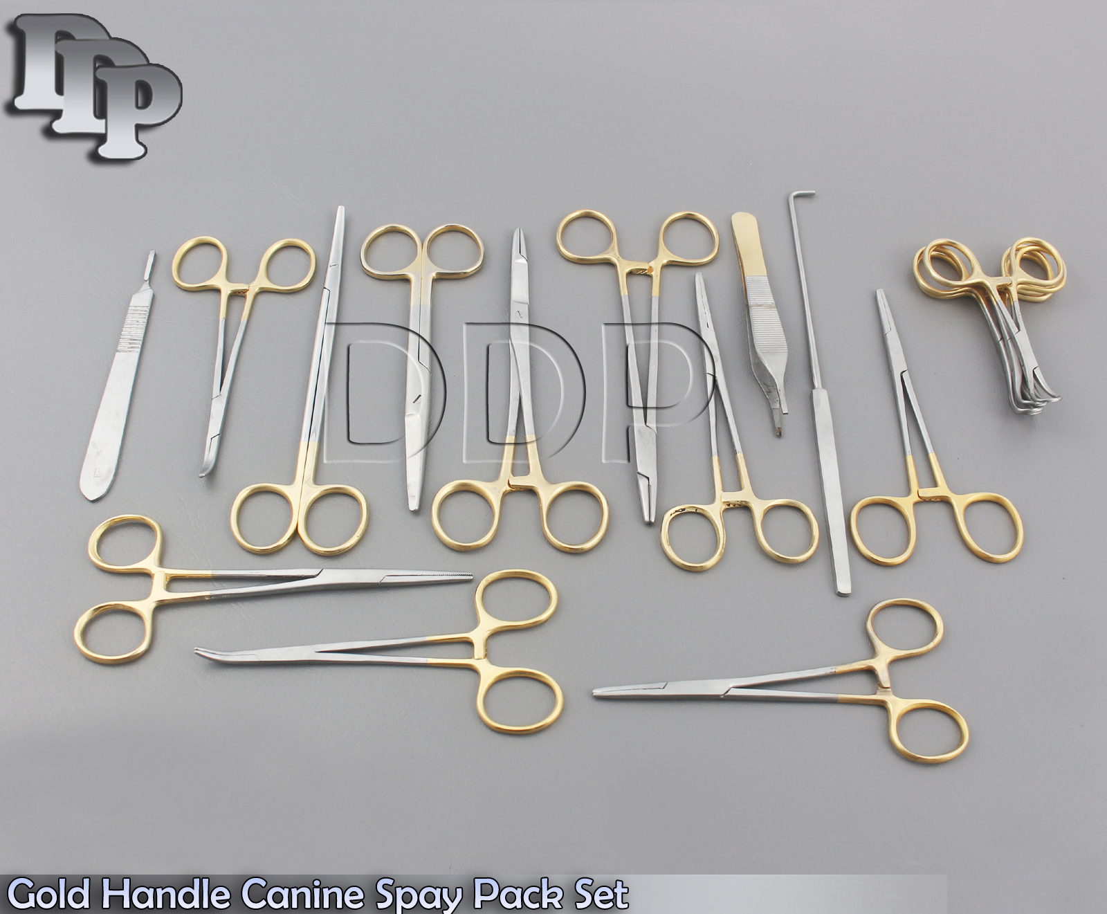 SET OF 18 PCS GOLD HANDLE GENERAL CANINE SPAY PACK SURGICAL INSTRUMENTS