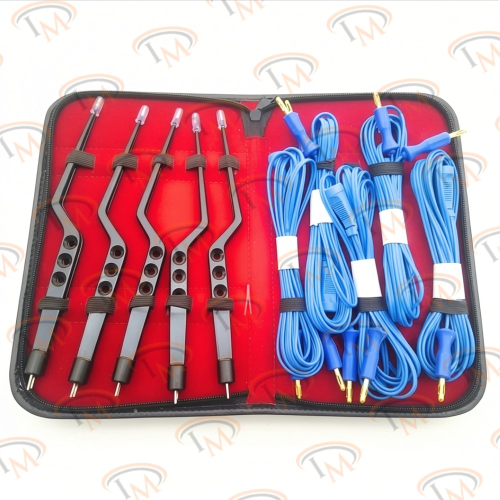 5x Non-Stick Bipolar Bayonet Forceps 8.5″ + 5x Cords Set American Type