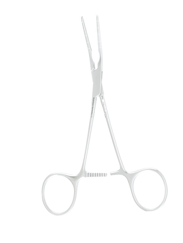 Cooley Pediatric Vascular Clamp, 5.5″, Angled, 5mm Outer Caliberated Jaws, 25mm