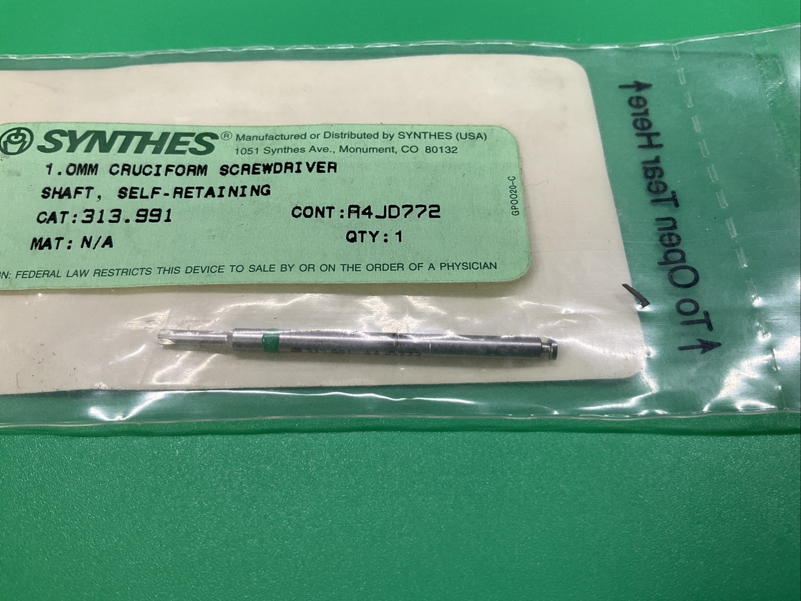 Synthes 313.991 1.0mm Self-Retaining Cruciform Screwdriver Shaft