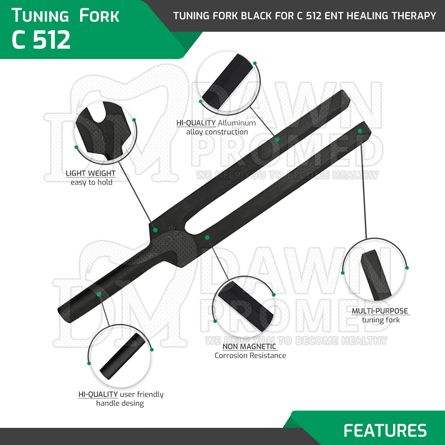 New Tuning Fork C 512 ENT Surgical Medical Instruments Exam Diagnostic (Black)