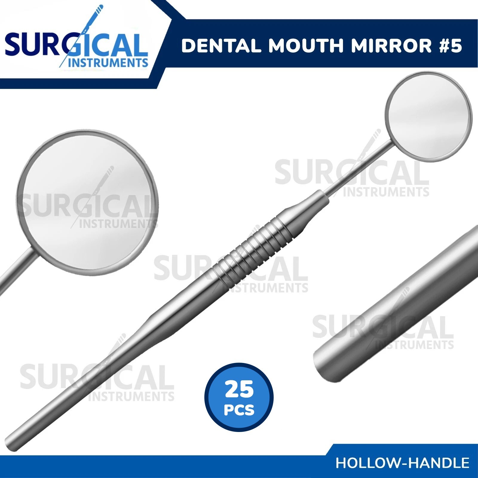 25 Pcs Dental Mirrors #5 with Hollow Handle Stainless Steel Oral Care German Gr