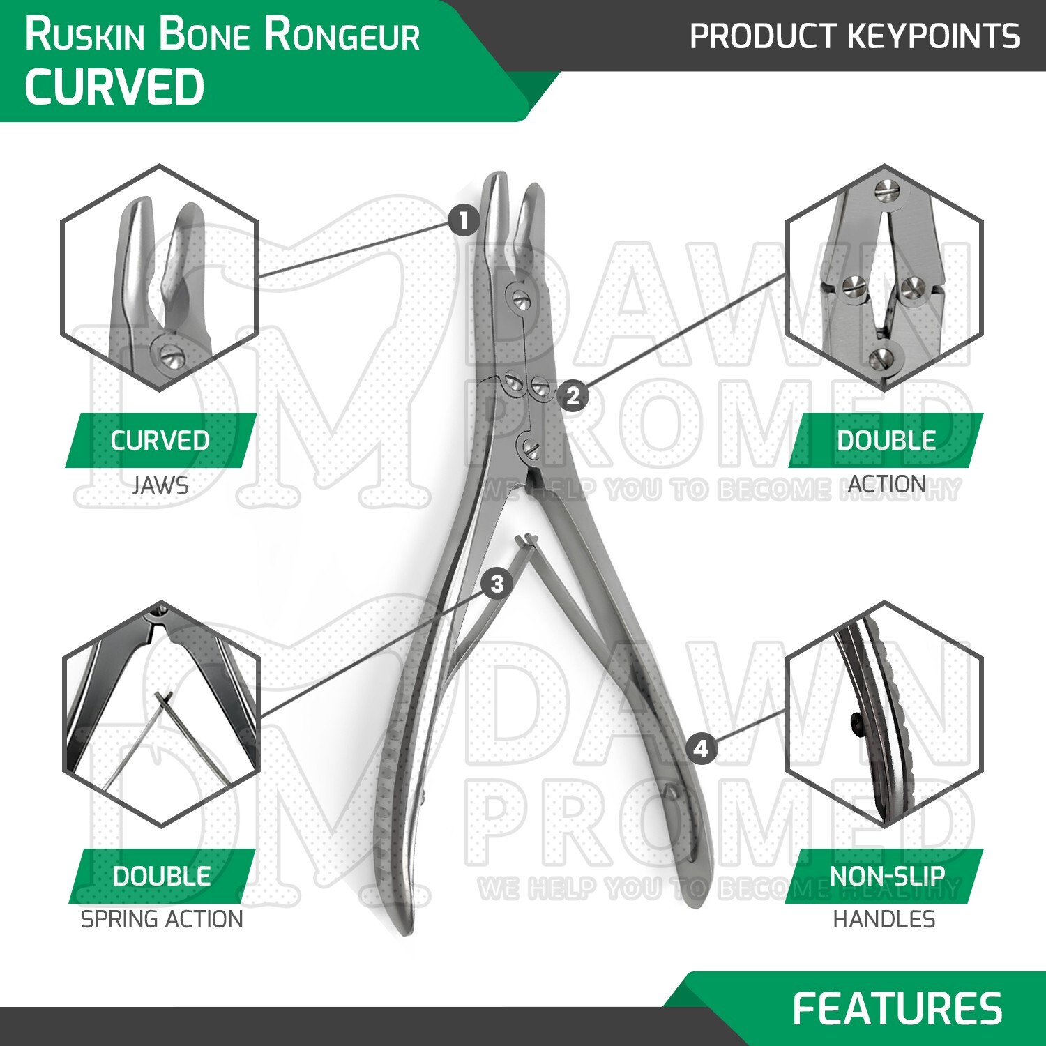 2 Pcs Ruskin Bone Rongeur Straight & Curved Set 3mm Bite 6″ Orthopedic German Gr