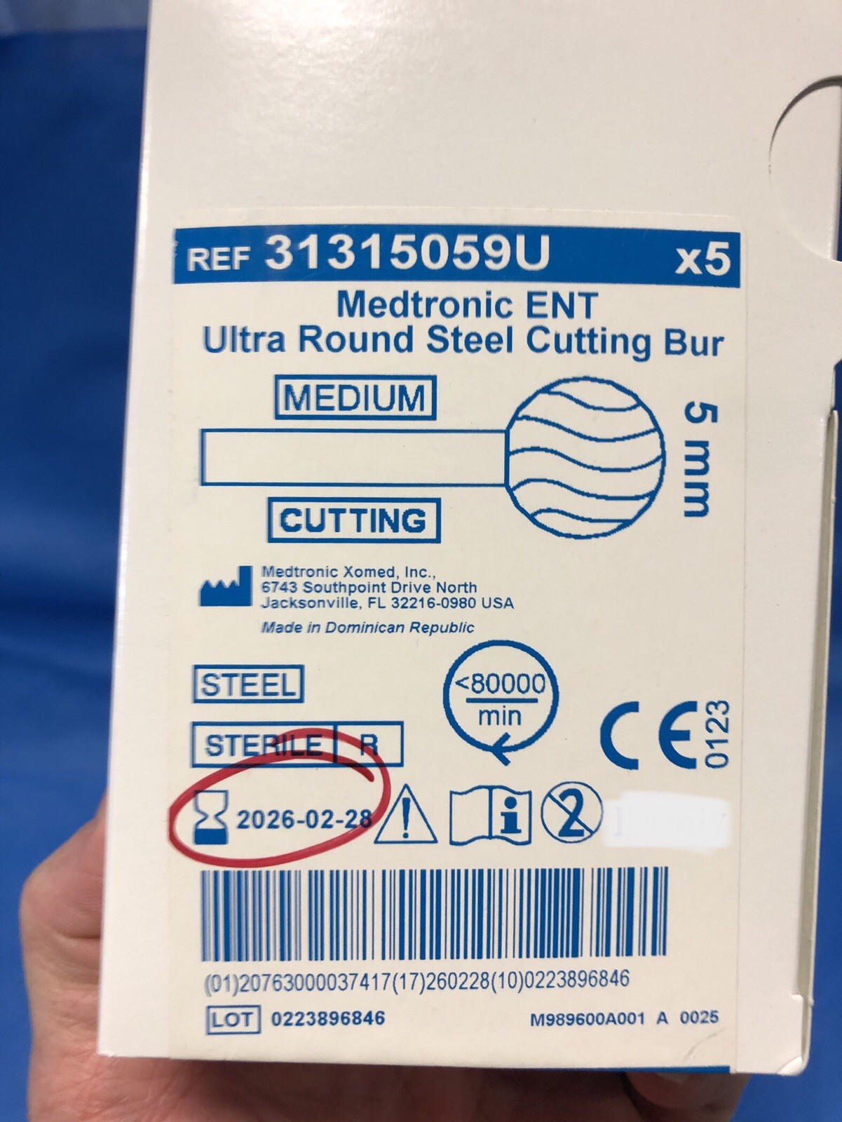 Medtronic ENT Ultra Round Steel Cutting Bur – 5mm – Box Of 5 – New – EXPIRED