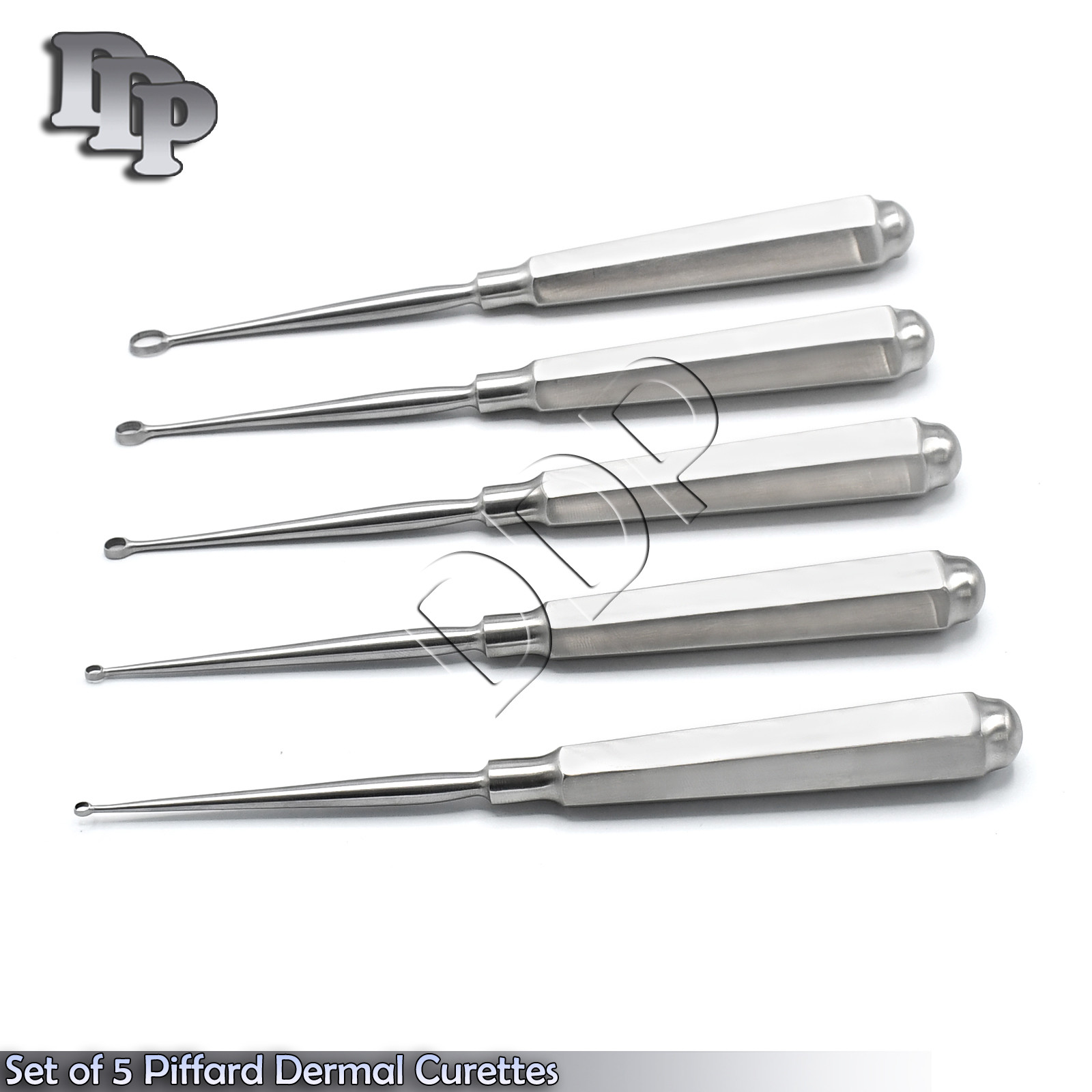 Set of 5 Piffard Dermal Curettes Oval Shape Cup 6 1/4″ Surgical Instruments