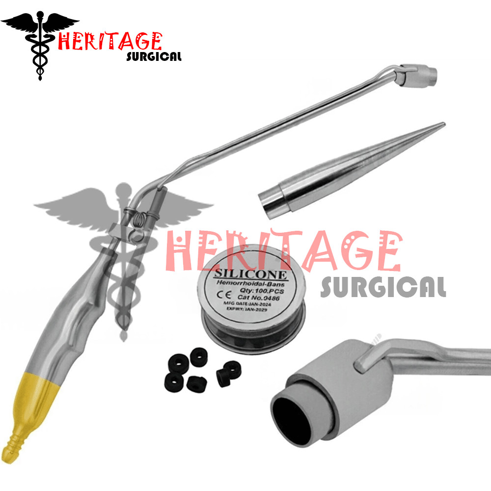 Hemorrhoid Suction Ligator Down Angle With 100 Latex Bands Surgical Instruments