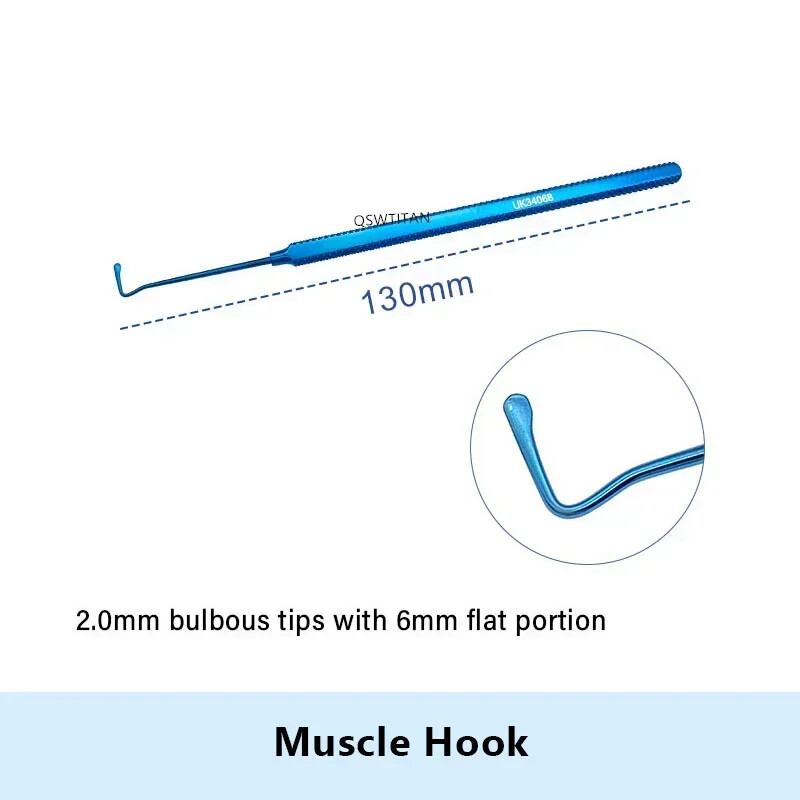 Ophthalmic Muscle Hook 1.5mm/ 2.0mm Bulbous Tip Titanium Eye Surgical Instrument