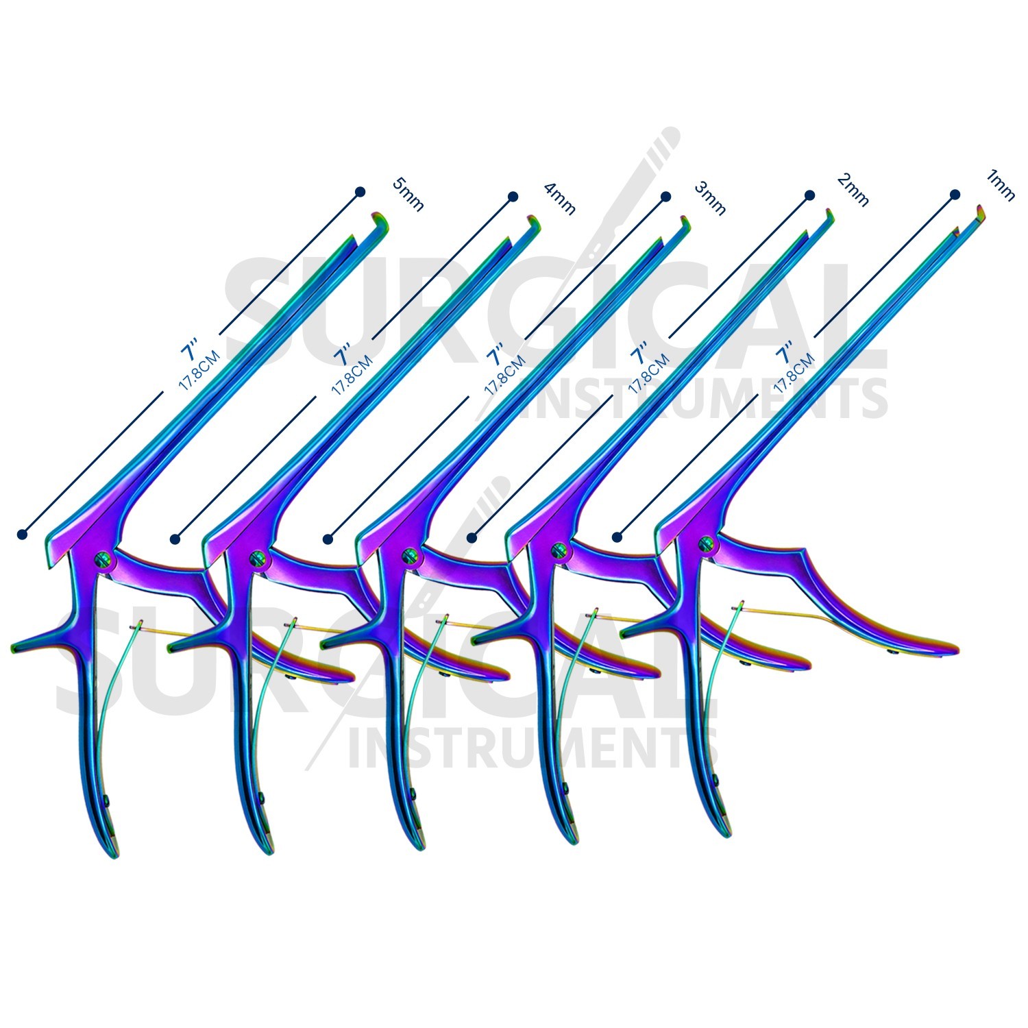 5 Pcs KERRISON Rongeurs 7″ 1, 2, 3, 4, 5mm Up 45 Degree Rainbow German Grade